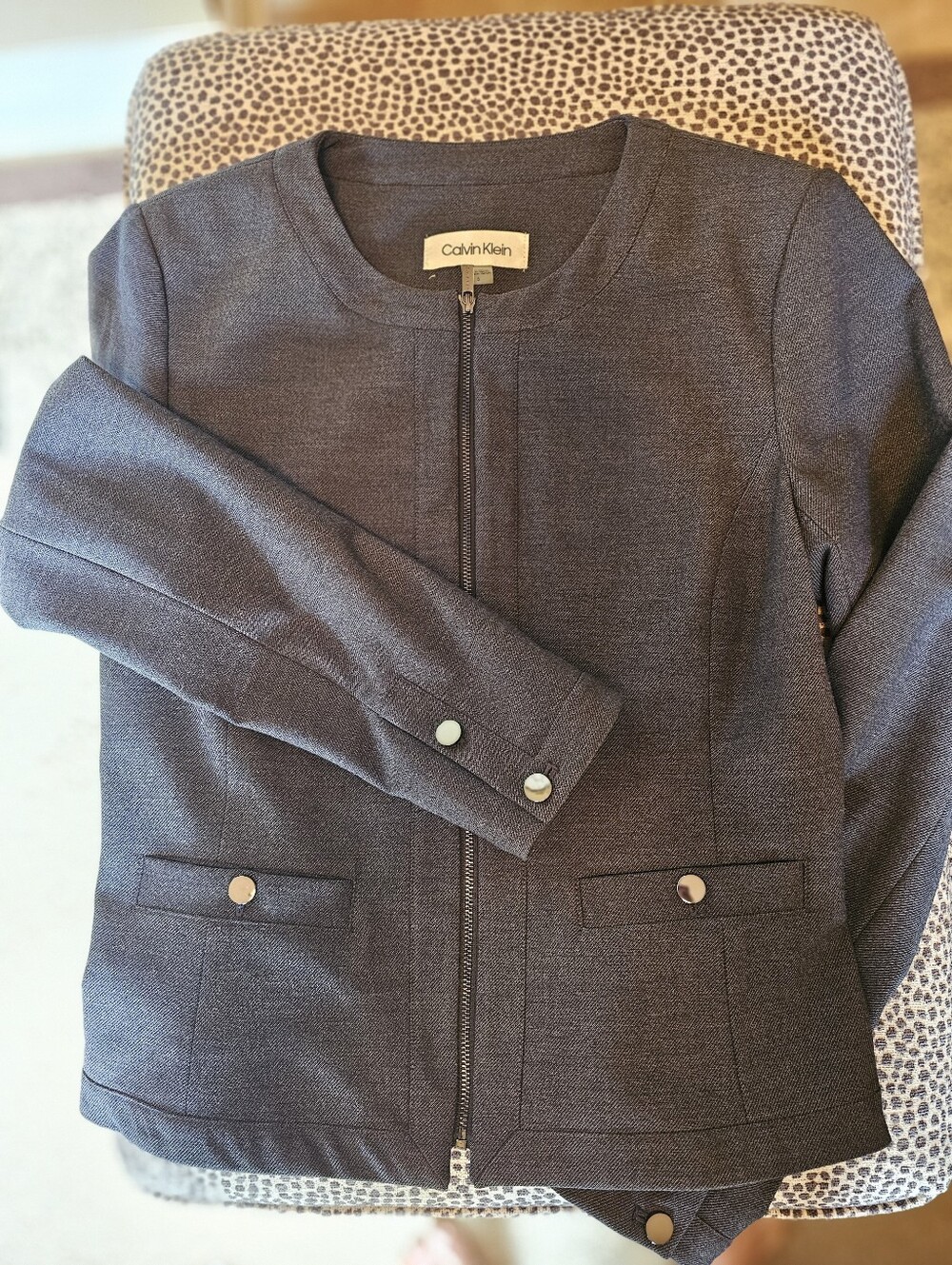 Calvin Klein Dark Navy Zip-Front Blazer Jacket